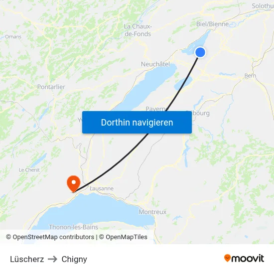 Lüscherz to Chigny map