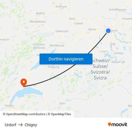 Urdorf to Chigny map