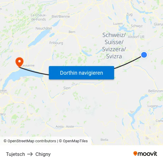 Tujetsch to Chigny map