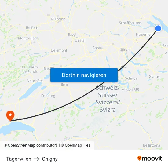 Tägerwilen to Chigny map