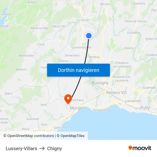 Lussery-Villars to Chigny map