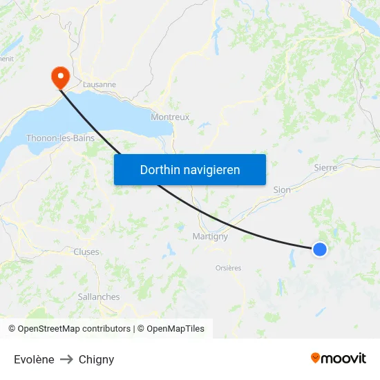 Evolène to Chigny map