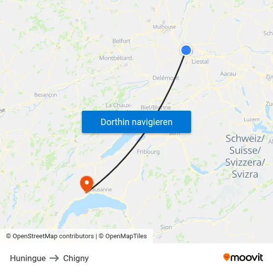 Huningue to Chigny map