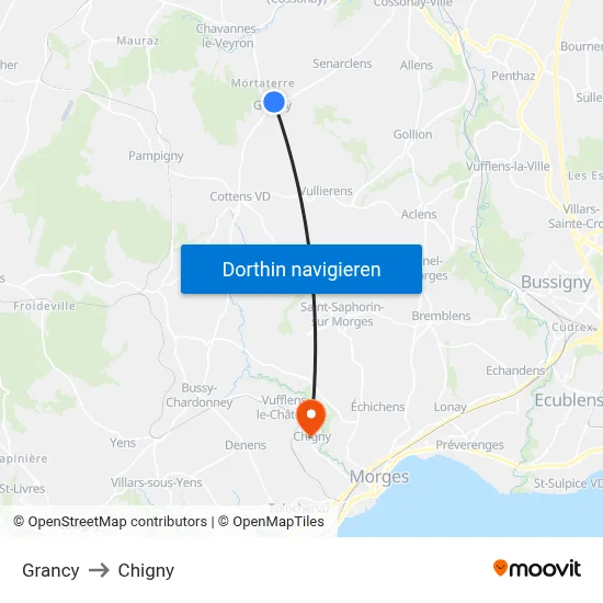 Grancy to Chigny map