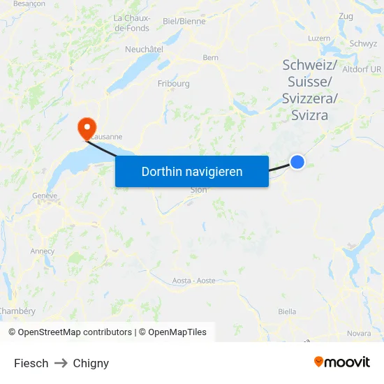 Fiesch to Chigny map
