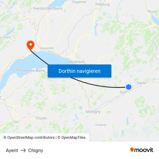 Ayent to Chigny map