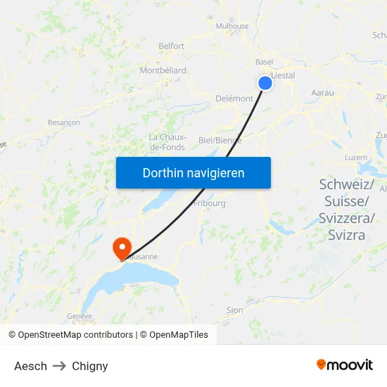 Aesch to Chigny map