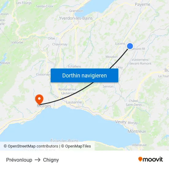 Prévonloup to Chigny map