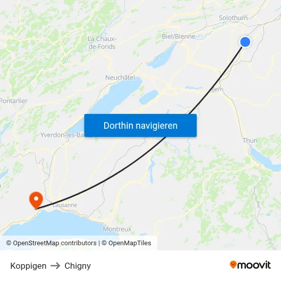 Koppigen to Chigny map