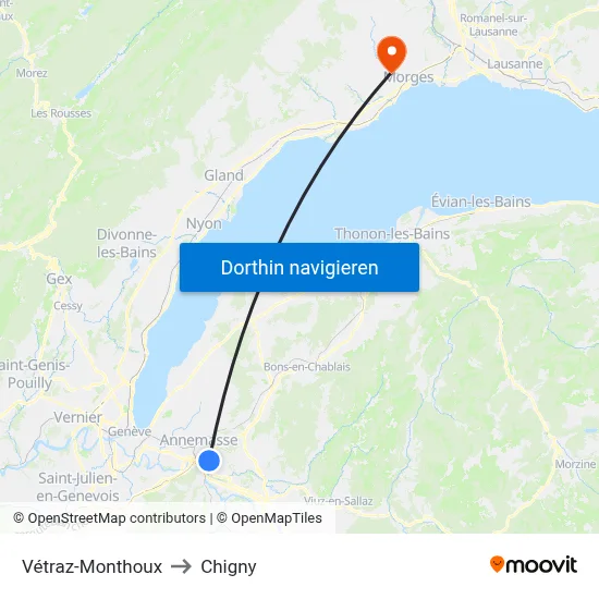 Vétraz-Monthoux to Chigny map