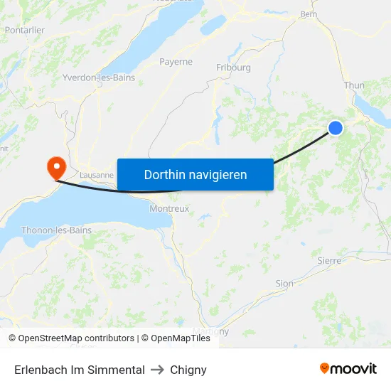 Erlenbach Im Simmental to Chigny map
