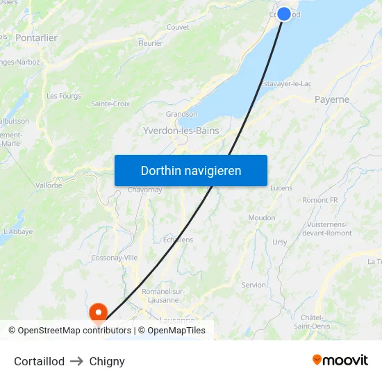 Cortaillod to Chigny map