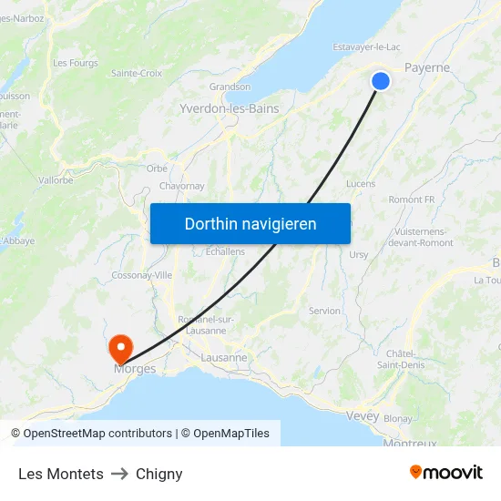 Les Montets to Chigny map