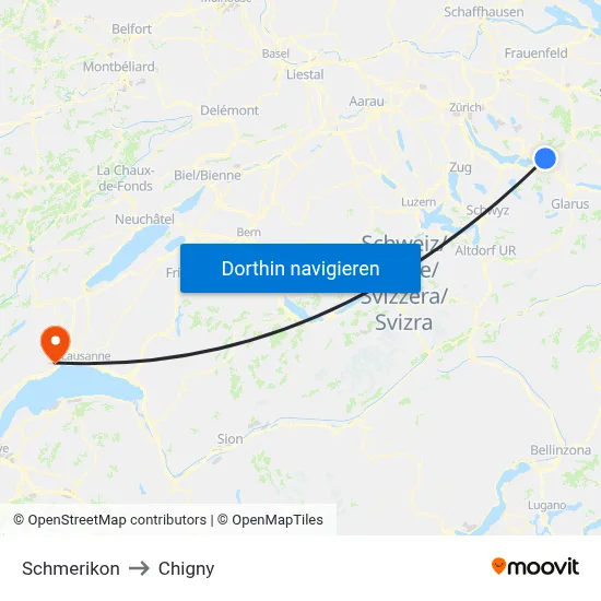 Schmerikon to Chigny map