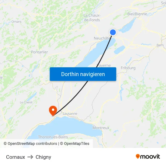 Cornaux to Chigny map