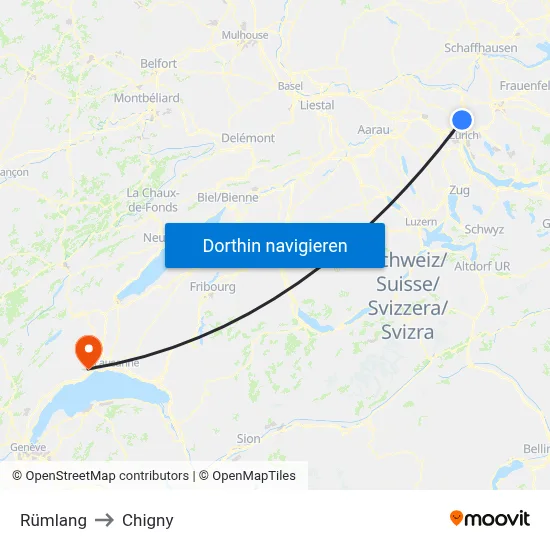 Rümlang to Chigny map