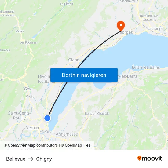 Bellevue to Chigny map