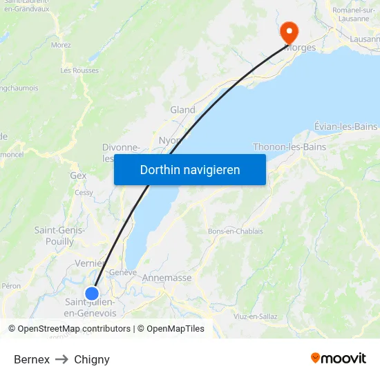 Bernex to Chigny map