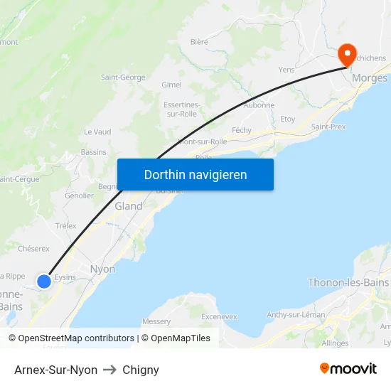 Arnex-Sur-Nyon to Chigny map