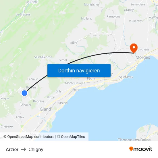 Arzier to Chigny map