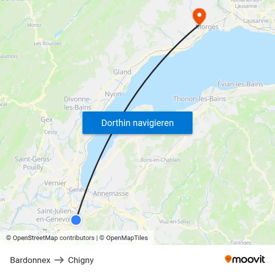 Bardonnex to Chigny map