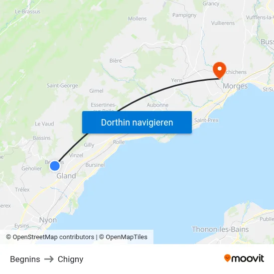 Begnins to Chigny map