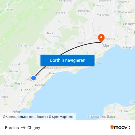 Bursins to Chigny map