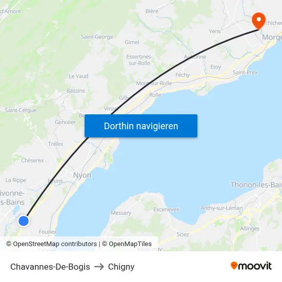 Chavannes-De-Bogis to Chigny map