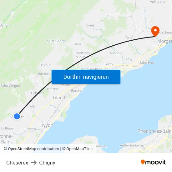 Chéserex to Chigny map