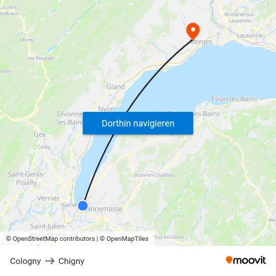 Cologny to Chigny map