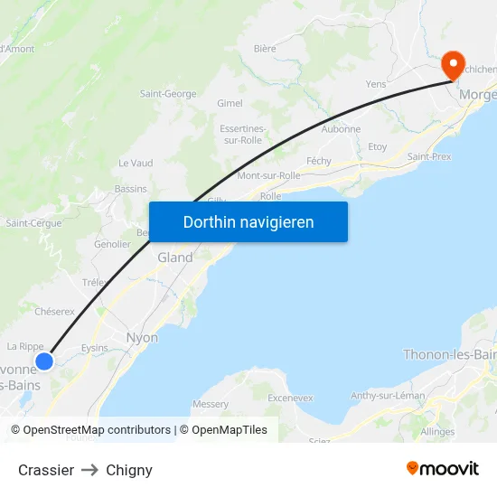 Crassier to Chigny map