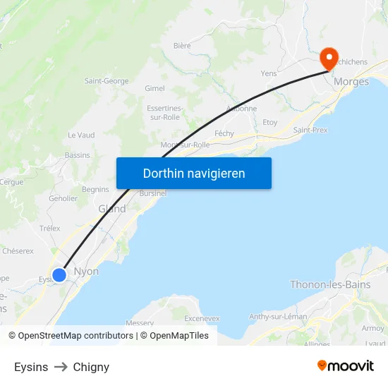 Eysins to Chigny map