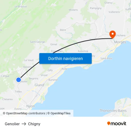 Genolier to Chigny map