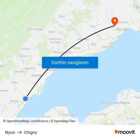 Nyon to Chigny map