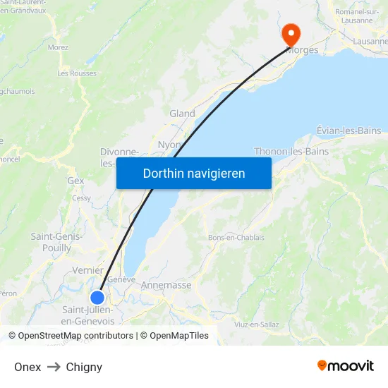 Onex to Chigny map
