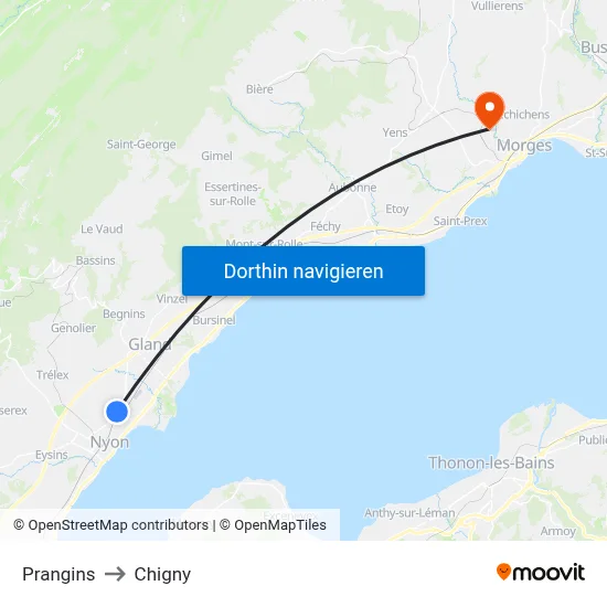 Prangins to Chigny map