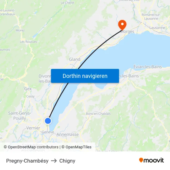 Pregny-Chambésy to Chigny map