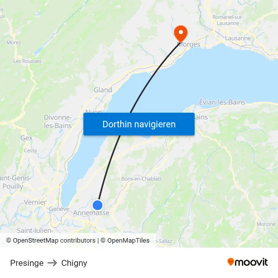 Presinge to Chigny map