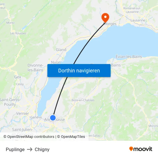 Puplinge to Chigny map