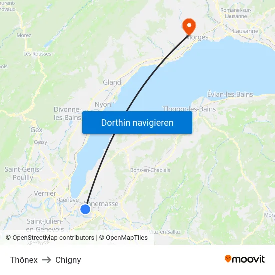 Thônex to Chigny map