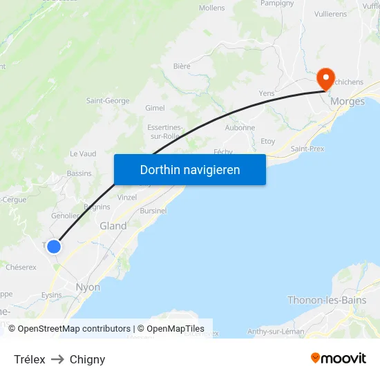 Trélex to Chigny map