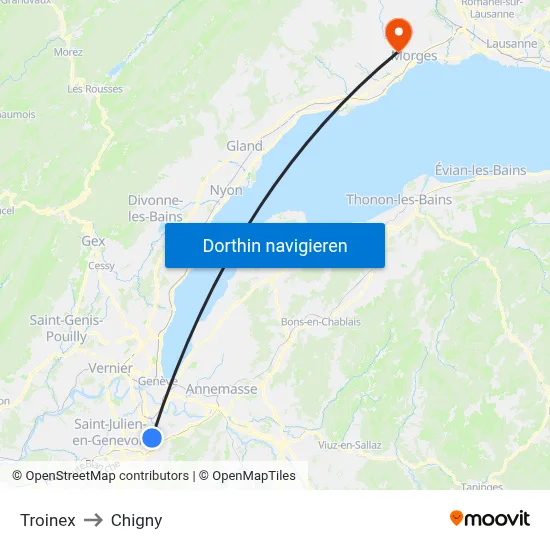 Troinex to Chigny map