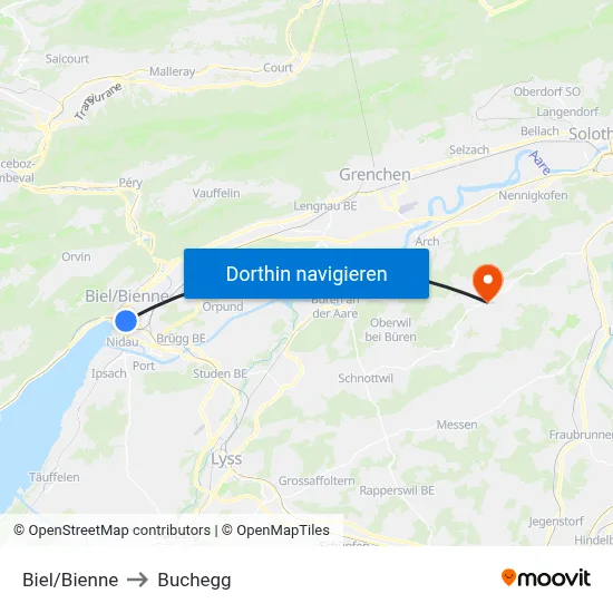 Biel/Bienne to Buchegg map