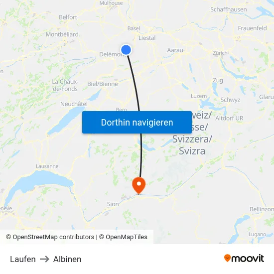 Laufen to Albinen map