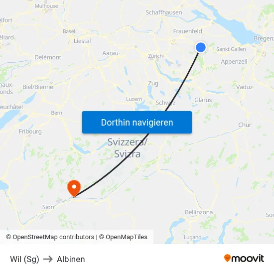 Wil (Sg) to Albinen map