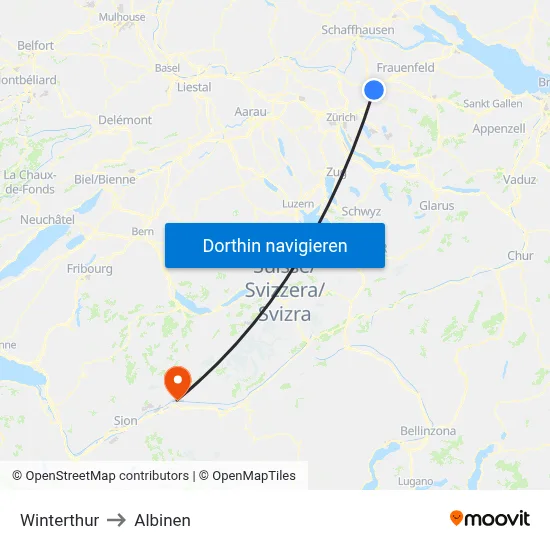 Winterthur to Albinen map