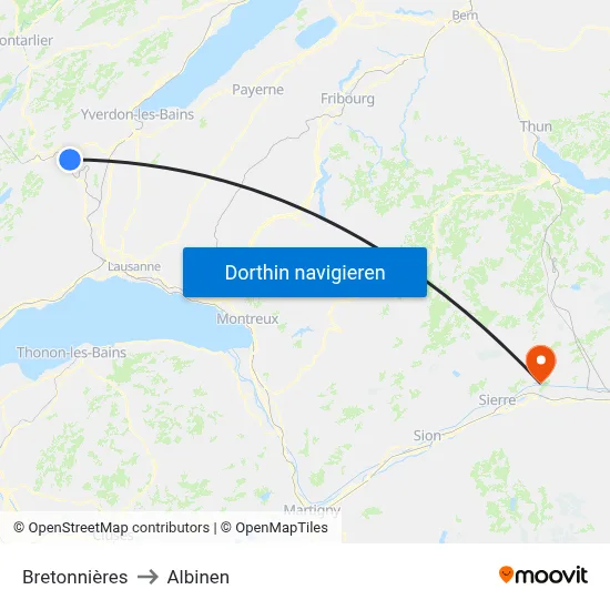 Bretonnières to Albinen map