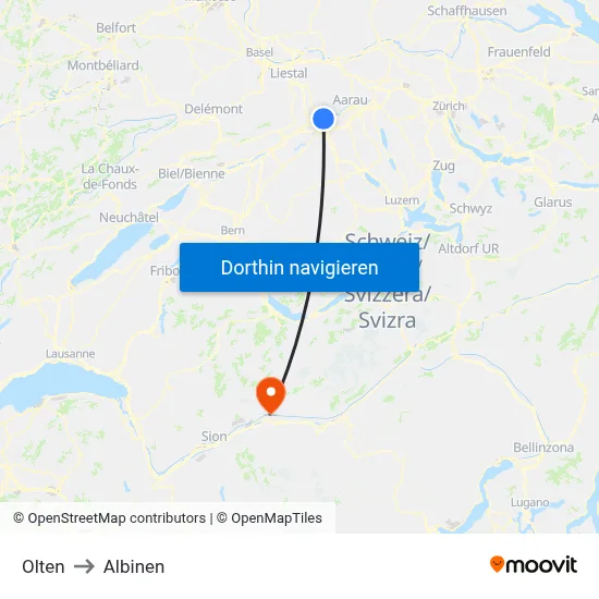 Olten to Albinen map