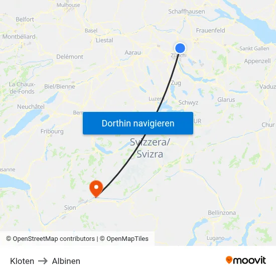 Kloten to Albinen map