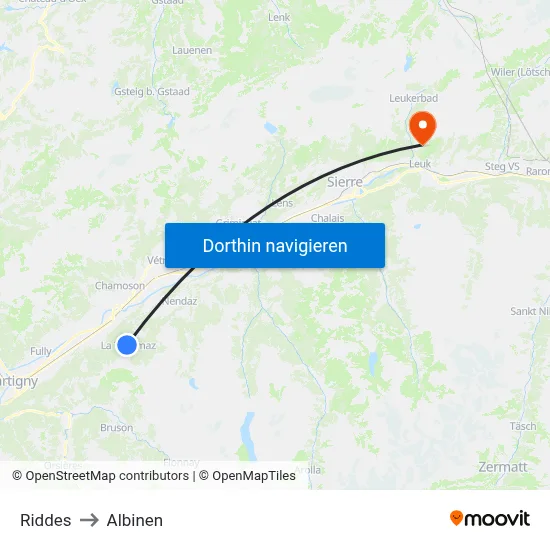 Riddes to Albinen map